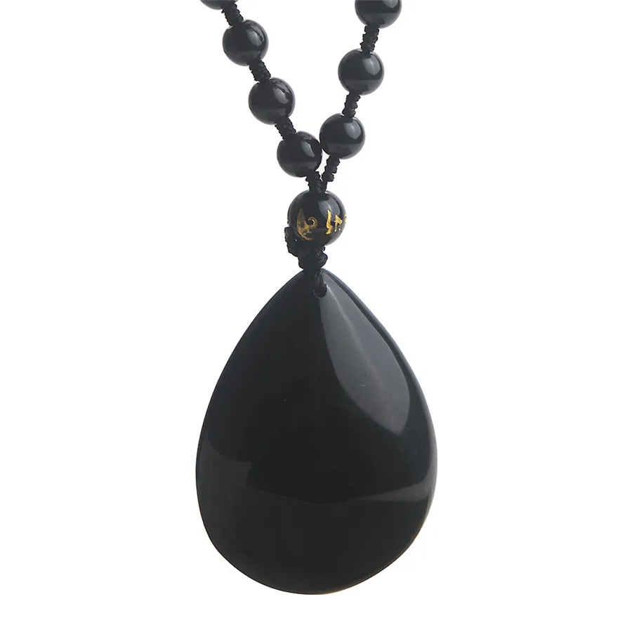 Natural Obsidian Pendant 39*31*15mm Big Water Drop Crystal Bead Genuine