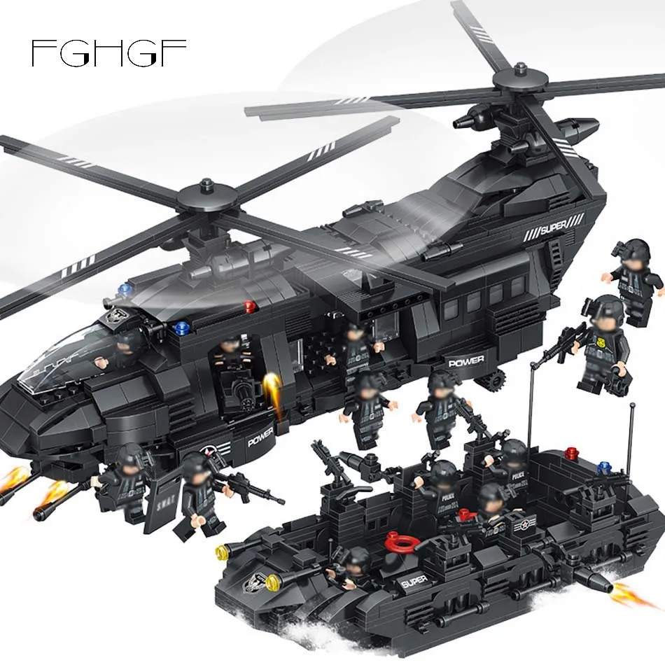 

1351pcs Legoings Technic Model Building Blocks Kits Team Transport Helicopter SWAT City Police Toys for Children Kids Gift