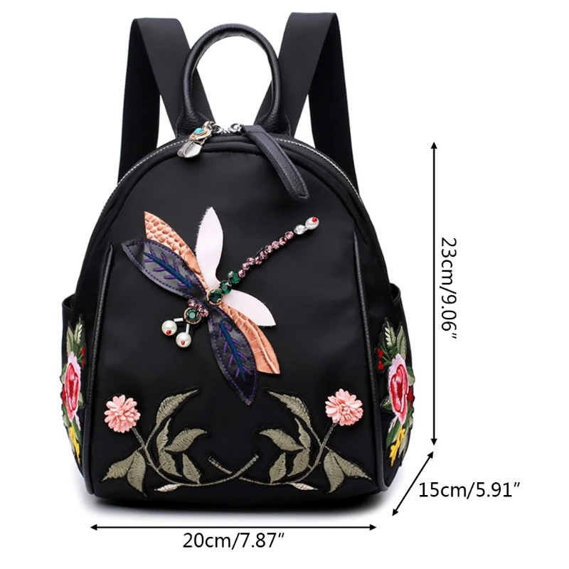 THINKTHENDO Для женщин с цветочной вышивкой Рюкзак Студент Школьный рюкзак для девочек милый черный нейлон сумки на плечо школьная сумка