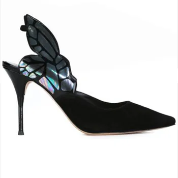 

Butterfly Wings Slingbacks Pumps Woman Brand Designer Pointed Toe Slip on Shoes Women Sandalias Thin High Heels Summer Sandals