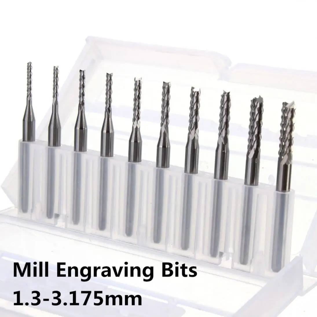 

New Arrival 10pcs 1.3mm-3.175mm Carbide End Mill Engraving Bits for CNC PCB Rotary Burrs