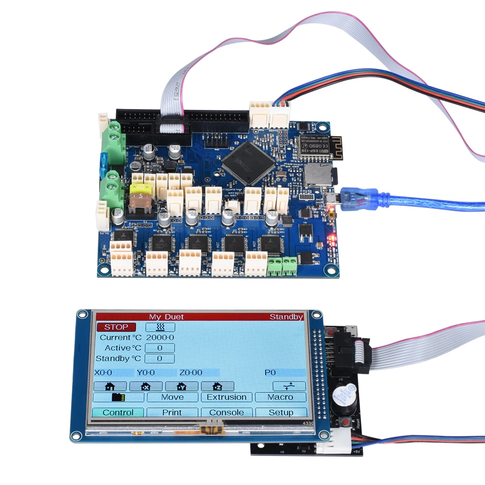 Новая 32-битная Duet 2 Wi-Fi V1.04 Клонировали Duetwifi плата контроллера и 4,3 ''paneldue Сенсорный экран Плата расширения CNC принтера Кабан