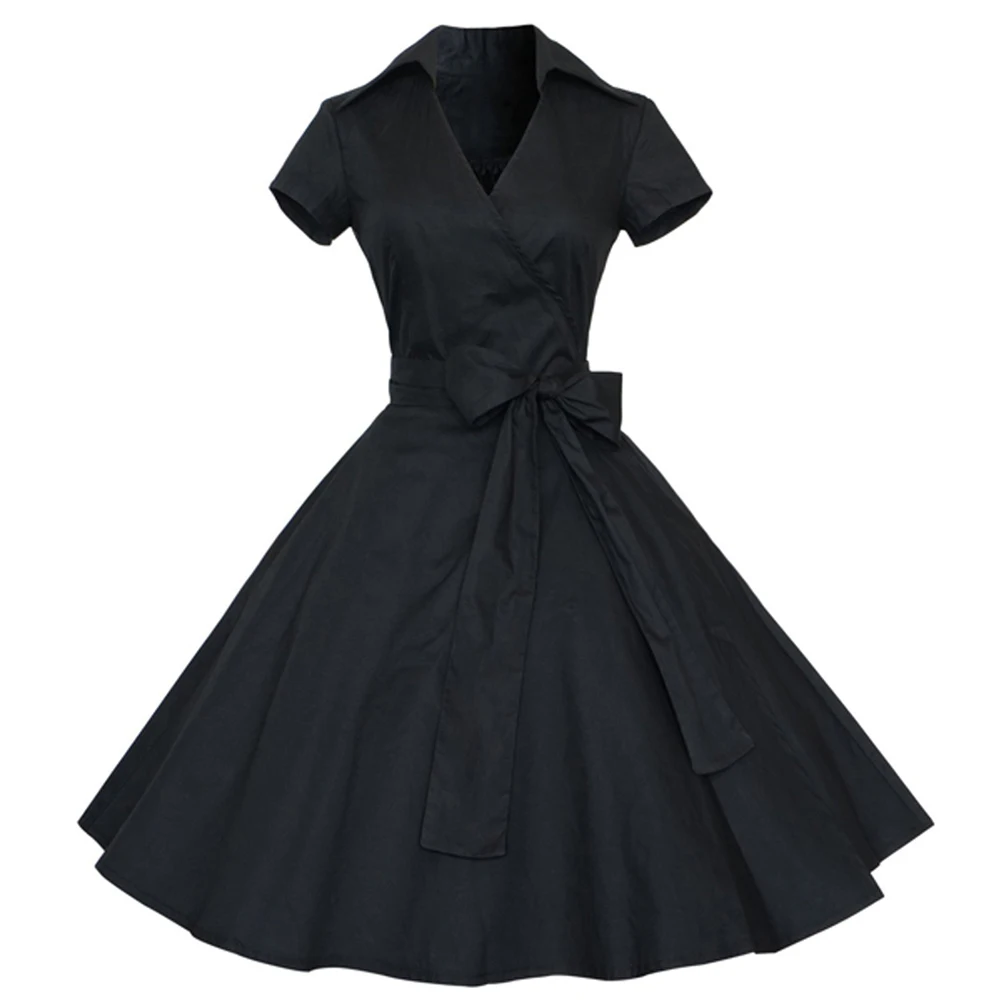 Joineles, элегантный стиль, Одри Хепберн, 1960 s, черное винтажное платье, летнее женское ретро платье, вечерние платья, хлопковое платье, рокабилли - Цвет: Black