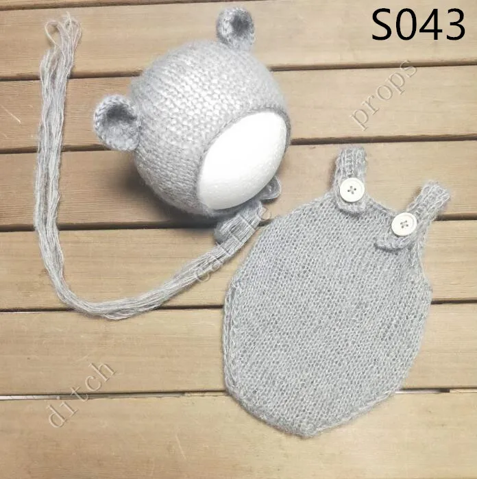 S043 handmade mohair teddy bear hat+ shorts Newborn photography props - Color: S043