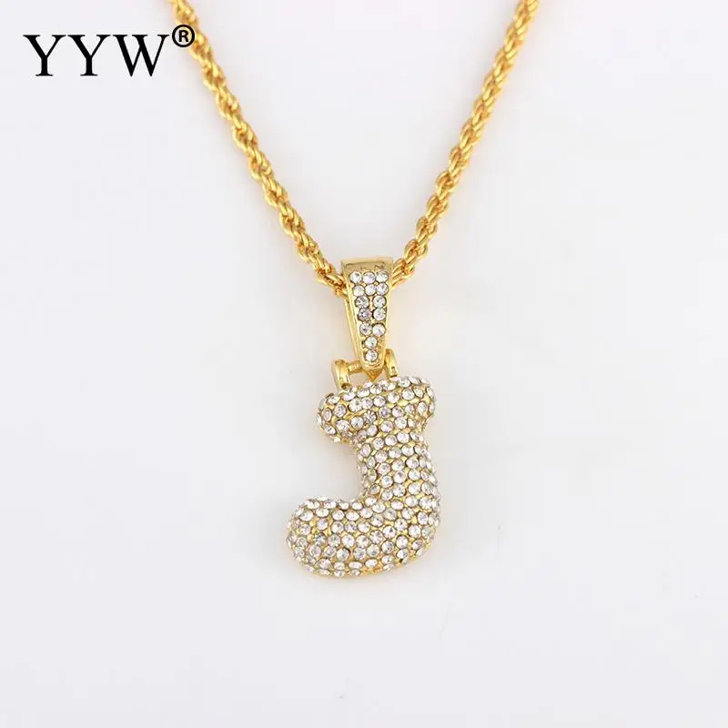 Cubic Zirconia Hip Hop Chain Neckalce A-Z Custom Name Bubble Initial Letter Necklaces& Pendant Charm For Women Men Jewelry - Окраска металла: j