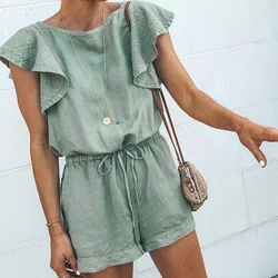 Missufe 2019 Summer Green Playsuit Ruffles Lace Up Pocket Short Jumpsuit Casual Loose Rompers Elastic Waist Overalls For Women Missufe 2019 Summer Green Playsuit Ruffles Lace Up Pocket Short Jumpsuit Casual Loose Rompers Elastic Waist Overalls For Women
