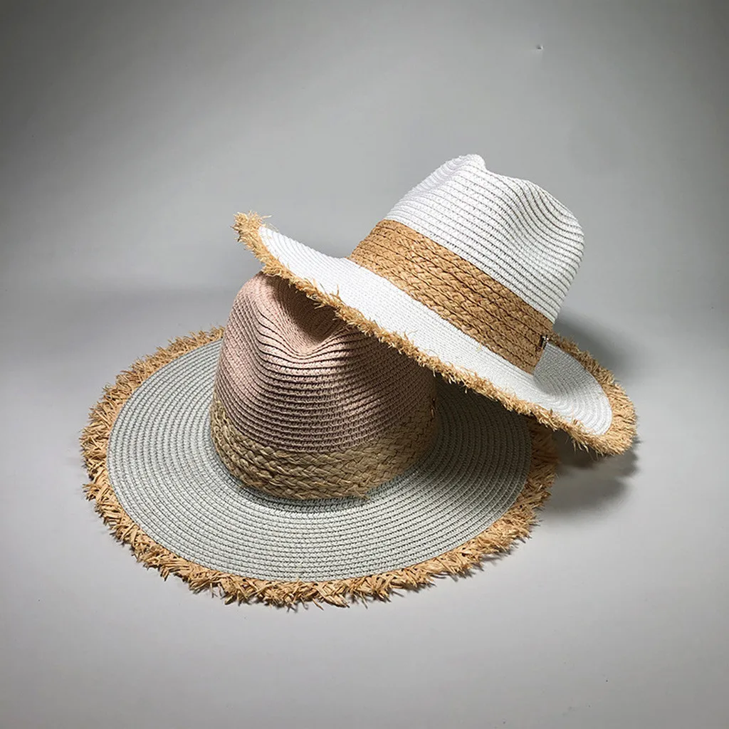 Women strawhat Retro foldablehat visor jazz Sun Hat Wide lady fisherman hat Outdoor beach Sun Hat#35