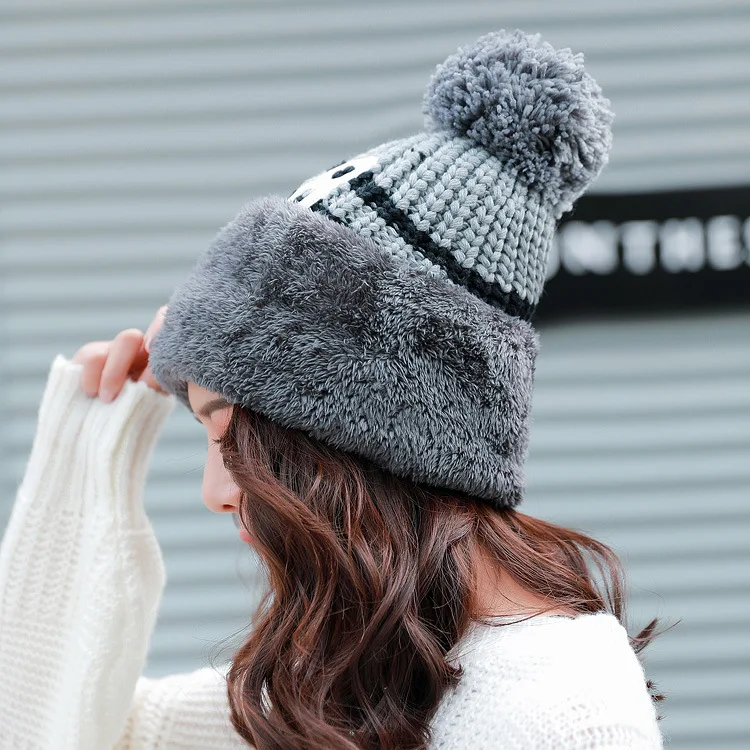 Зимние все гораздо вязаные наушники шляпа плюс бархат шерсть шляпа прилив женский теплый шарф Цельный hat