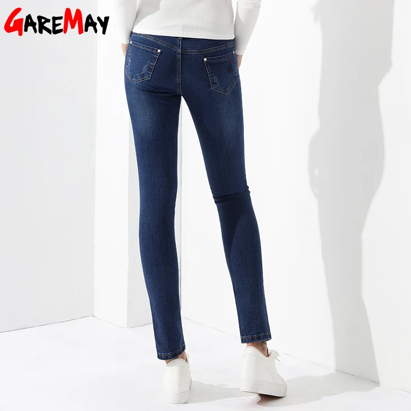 Женские джинсы с эластичной талией, штаны со средней талией, одежда с вышивкой буквами, Pantalon Femme, Стрейчевые узкие джинсы для женщин, GAREMAY 8011