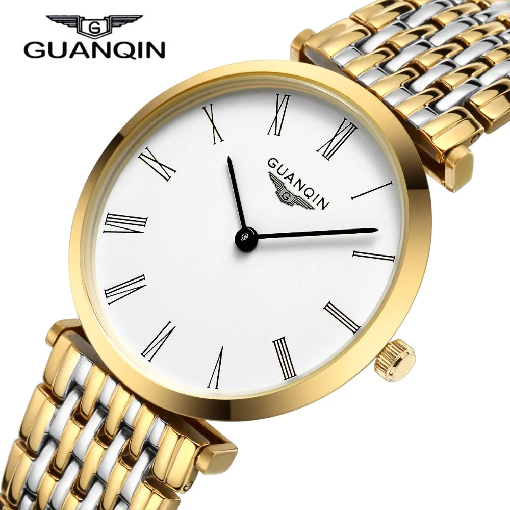 Luxury Brand GUANQIN Full Stainless Steel Men Warch Quartz Dress Wrist watches Waterproof Male Business Watches