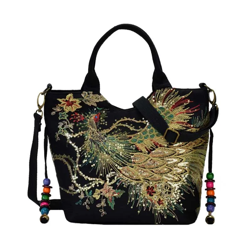 

Women Vintage Shoulder Bags Peacock Embroidery Female Handbag Lady Messenger Bag Sequins Top-Handle Tote Crossbody SS7037