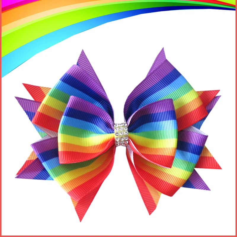 

100 BLESSING Good Girl Boutique 4.5" New Rainbow Stylish Hair Bow Clip