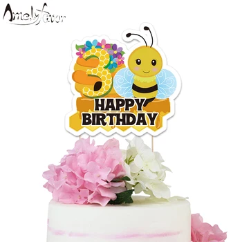 

Insects Bee Theme Party Paper Cake Topper Honey Bee Baby Kids Event Happy Birthday Party Decorations Supplies Custom-Made Topper
