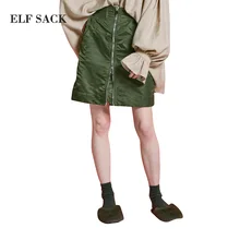 ELFSACK, стильные весенние женские юбки с высокой талией, эластичные прямые короткие юбки на молнии, Женские Элегантные повседневные юбки