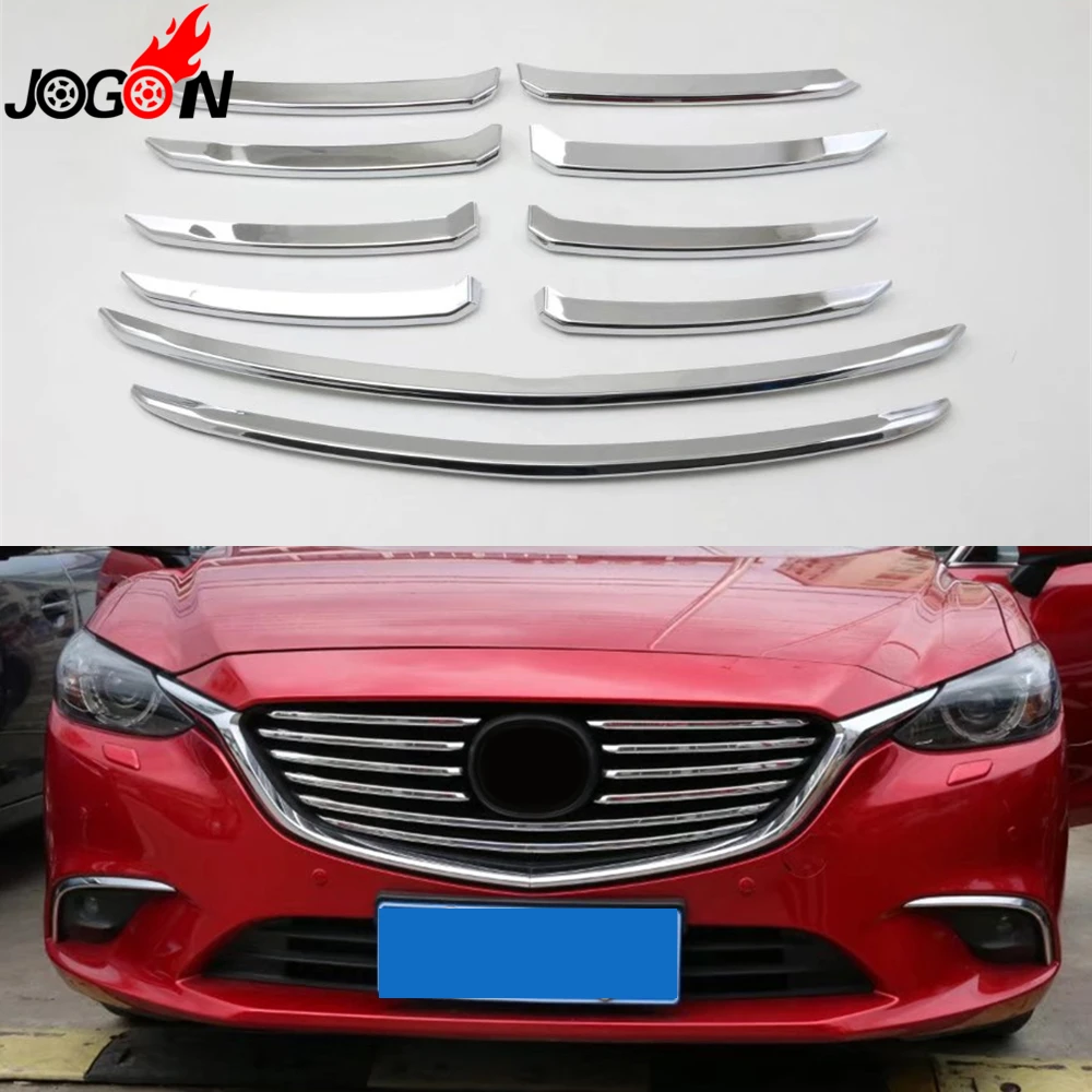 

For Mazda 6 Mazda6 M6 Atenza 2017 Car Front Center Grille Trim Grill Molding Cover ABS Glossy Silver 10PCS