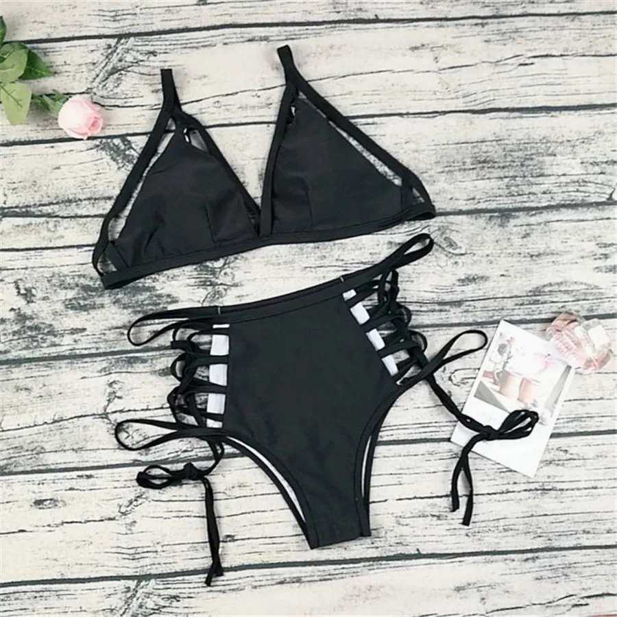 Conjunto De Bikini De vendaje para mujer traje De baño 2018 Sexy traje De baño Bikini alto Waiste traje De baño brasileño Biquini Maillot De Bain Femme XL