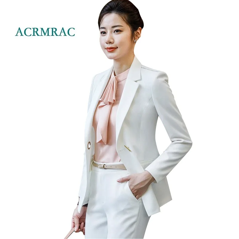 

ACRMRAC Women's suit New Spring and autumn Solid color Slim Single Breasted Blazers Wide leg pants Business OL Formal Pants Suit
