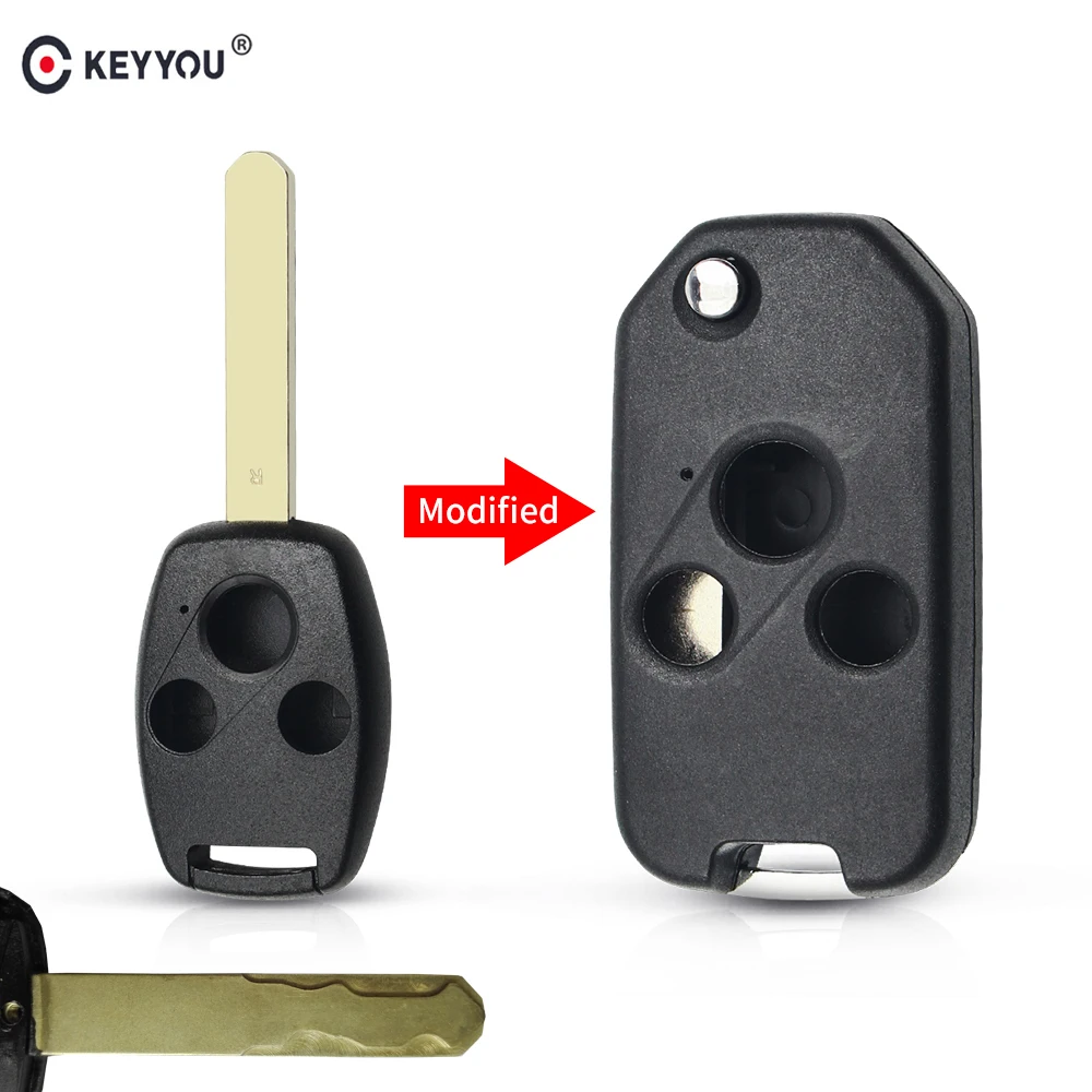 

KEYYOU Uncut/Cut Blade 3 Button Modified Flip Folding Car Remote Key Shell Case for Honda Accord 2006 2007 2008 2009 2010