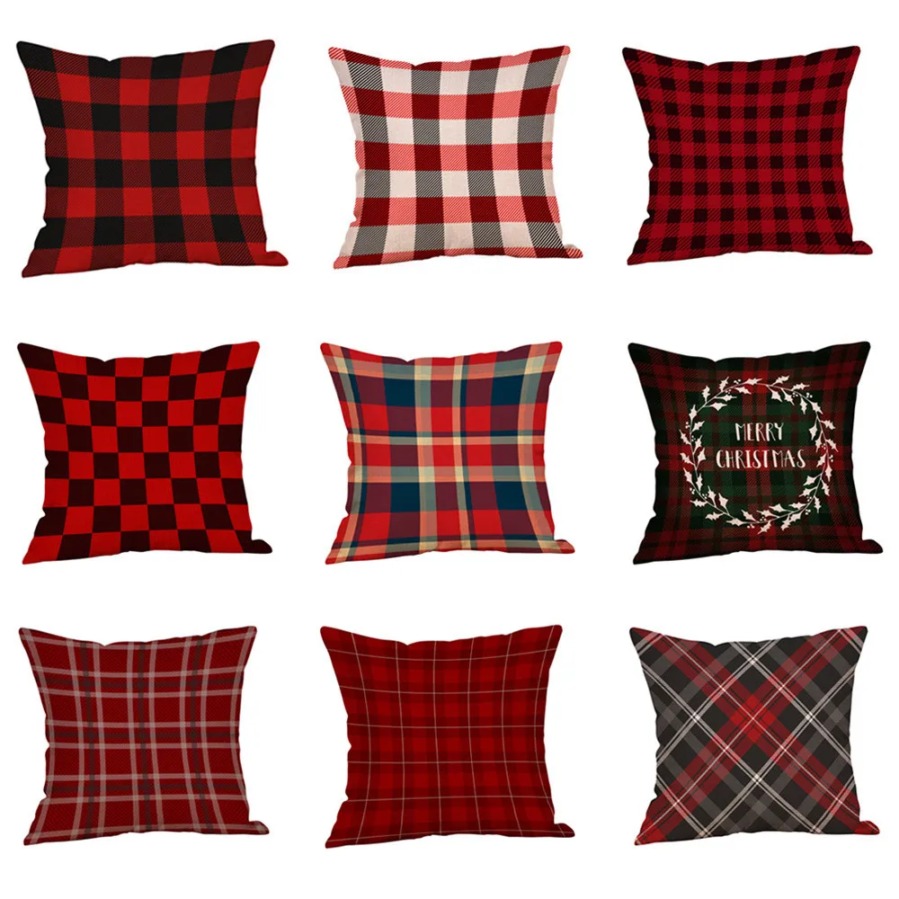 Red style plaid Throw Pillow Case Decorative Pillows Cover For Sofa