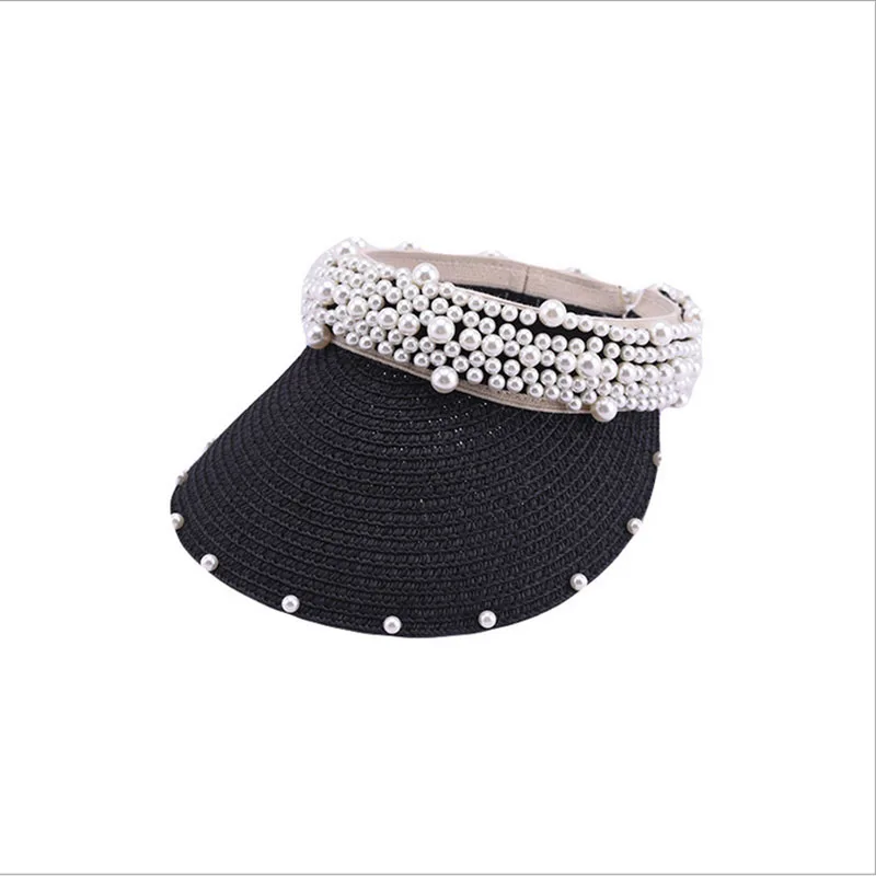 

2019 New Fashion Summer Hat For Women Pearl Beach Hat Empty Straw Hat Sun Hat For Women UV Protection Panama Cap Bone