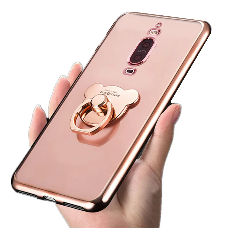 

Ultra Thin Finger Bling Ring Soft TPU Case For Huawei mate 10 lite Transparent Plating Holder Stand nova 2i phone Case Cover