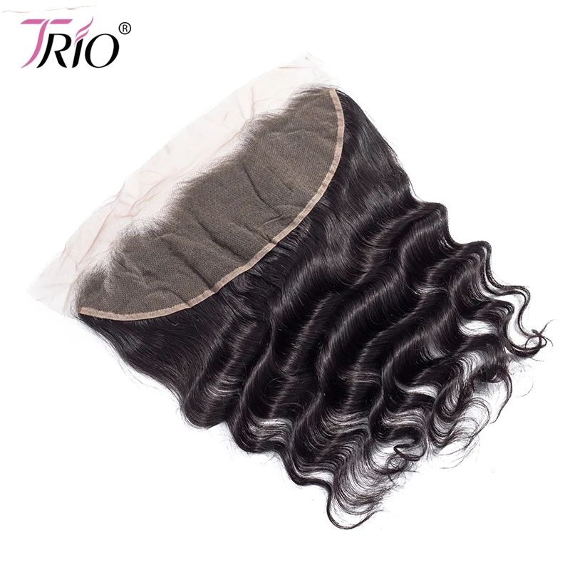TRIO Pre Plucked Brazilian Deep Wave Frontal Closure Remy Human Hair 13X4 Lace Frontal With Baby Hair