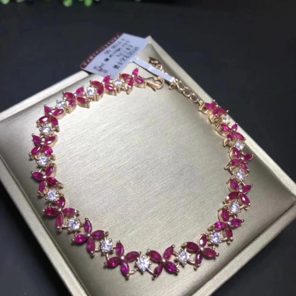 Верность естественно 2*4 мм ruby Браслеты s925 серебро элегантный благородный ювелирных украшений для женщин Свадебные натуральный рубин