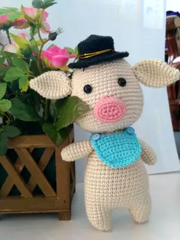 

Amigurumi Mr pig Crochet toy doll rattles