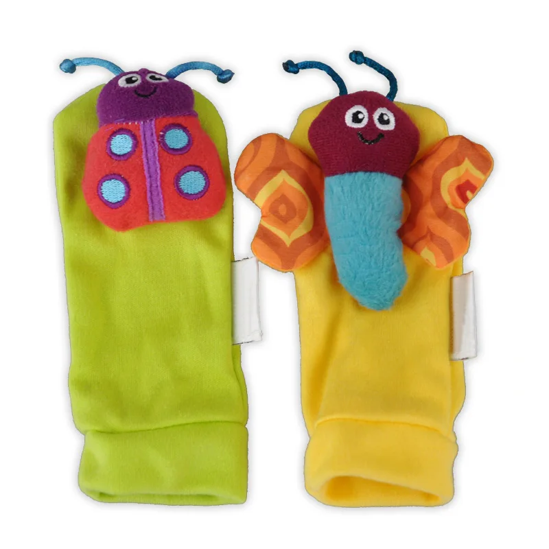 Каваи сплошной цвет носки для новорожденных развивающие игрушки носок с погремушкой красочные пчелы божья коровка ноги погремушка