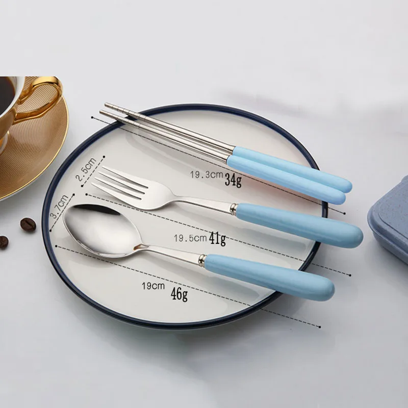 Palillos vajilla cuchara tenedor Picnic Set manija de cerámica de acero inoxidable viajes Spork Camping conjuntos para senderismo playa barbacoa