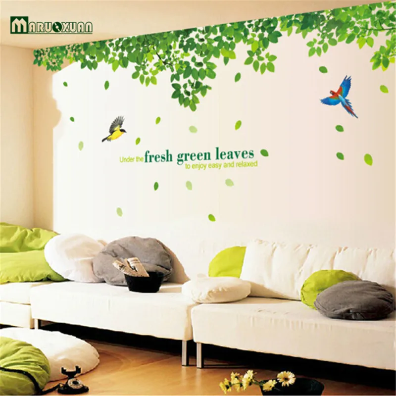 

2016 Hot Removable Green Tree Leaves Bird Wall Vinyl Sticker Art Mural Decal Home Decor