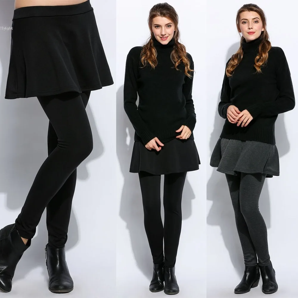 Women Winter Slim Elastic Waist swing Skirt Leggings lady
