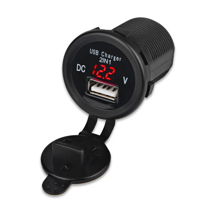 Herorider водонепроницаемый 12 В 2.1A USB Автомобильное зарядное устройство мотоцикл 2в1 USB порт телефон зарядное устройство светодиодный вольтметр автомобильный адаптер - Название цвета: Красный