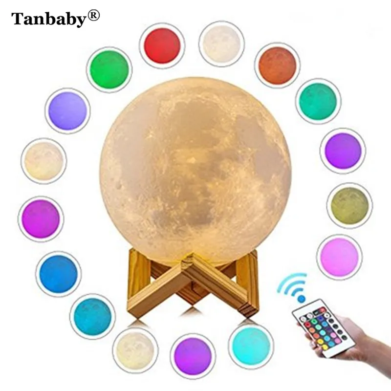 Tanbaby 3d طباعة القمر مصباح usb مكتب ضوء led أضواء عكس ليلة القمرية 16 ألوان مع النائية نوم ديكور مكتبات