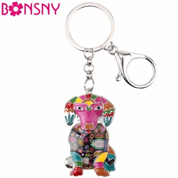 

Bonsny Enamel Labrador Dog Key Chain Key Ring Pom Gift For Women Girl Bag Pendant 2017 Charm Keychain Fashion Animal Jewelry