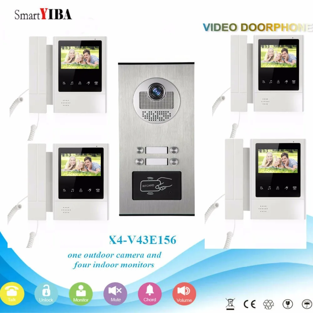 SmartYIBA 4 Units 4.3\Color Video Door Phone Intercom Kit Multi Apartment Building Video Intercom System+1 RFID Access Camera SmartYIBA 4 Units 4.3\Color Video Door Phone Intercom Kit Multi Apartment Building Video Intercom System+1 RFID Access Camera