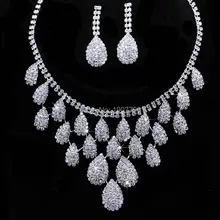lot Shining Wedding Bridal Jewelry Sets Gift Set Tear Drop Necklace Set Jewelery Sets Crystal