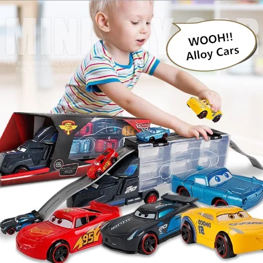 

New Diecast Metal Alloy model Toys Diecast Metal truck Hauler with 6 small Pixar Cars 3 Jackson Storm Mater Cruz Ramirez Gift