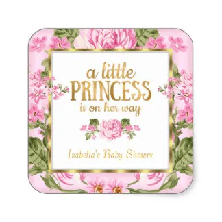 3 8cm Princess Baby Shower Pink Gold Rose Floral Sticker In Stickers