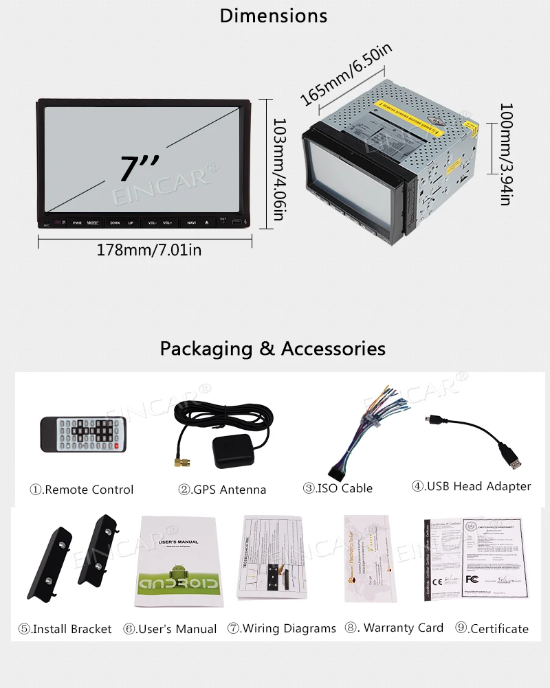 Top Android 7.1 Car Stereo 2 Din automotive vehicle GPS DVD Player Radio Touch Screen Head Unit Support Bluetooth Wifi+Rear Camera 7