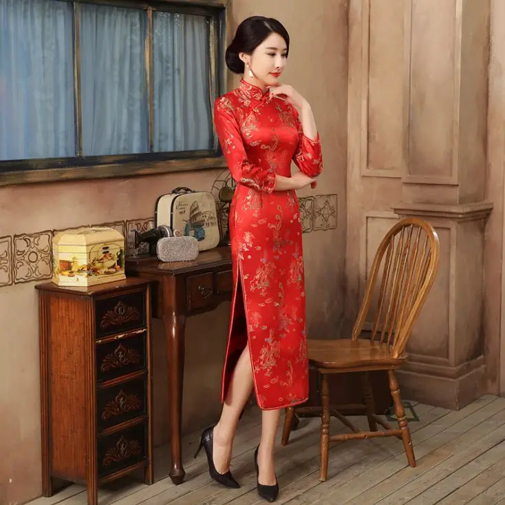 Женские модельные туфли обувь Новое поступление в традиционном китайском стиле Стиль платье Чонсам с длинным рукавом вечернее китайское