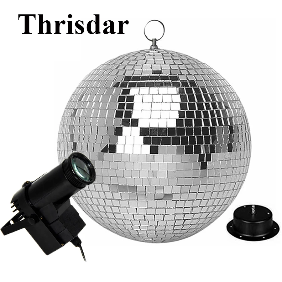 Thrisdar D30CM 12" Glass Rotating Mirror Ball With AC Motor & 10W RGB