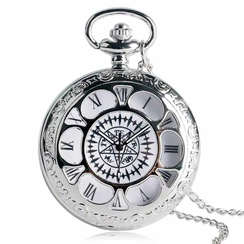 Vintage Pendant Hollow Exquisite Grilles Elegant Retro Gift Men Women Pocket Watch with Silver Quartz Necklace Chain Pocketwatch 2017 Christmas Gifts (33)