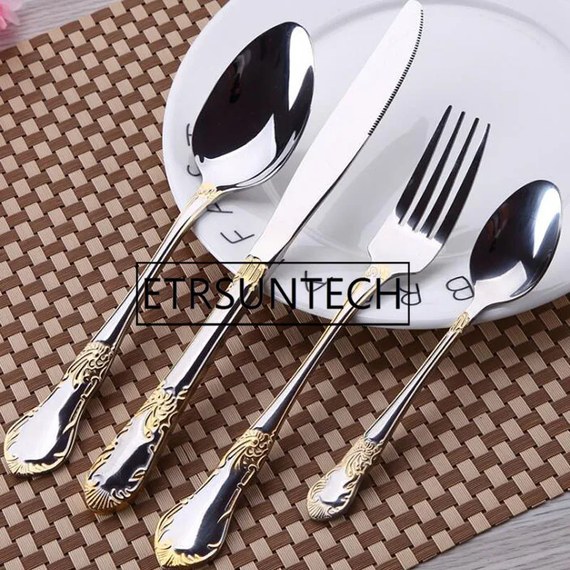 

30sets Gold Plated Stainless Steel Tableware Cutlery Set Dinner Knives Forks Dinnerware Tableware Novelty Silverware