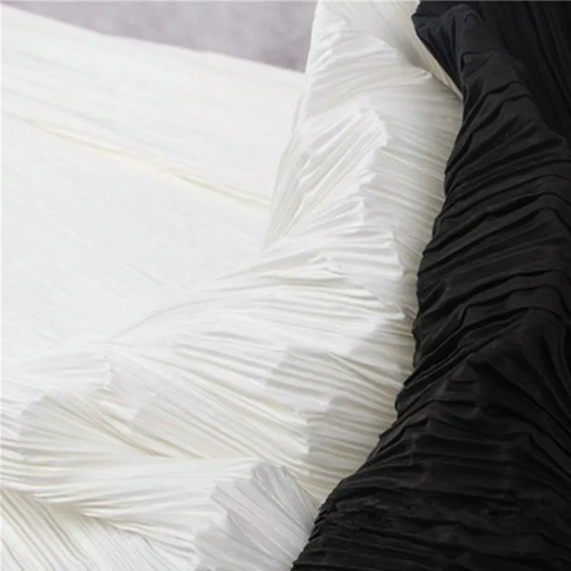 

100x100cm/Piece Black / white texture fabric, pressure folding art fashion designer clothing chemical fiber fabric.