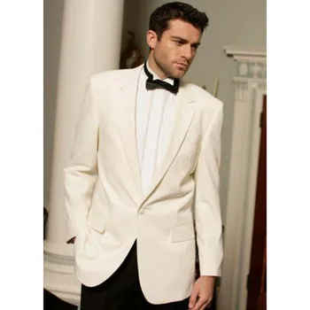 

Ivory mens Suits Blazer With Black Pants 2017 Business Men Suit Formal Wedding Groomsmen Tuxedos Best Suits( Jacket+Pants+Bow)