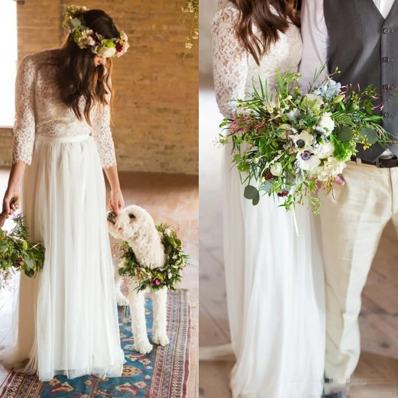 Vintage Lace Long Sleeve Boho Beach Wedding Dresses 2017 ...