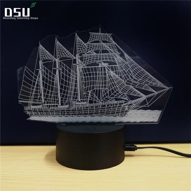 

3D Table Lamp Boat Steamship Ship Shape Gift Acrylic Night Light Valentine's Day Gift Colorful 7 Color Change Household Home Acc