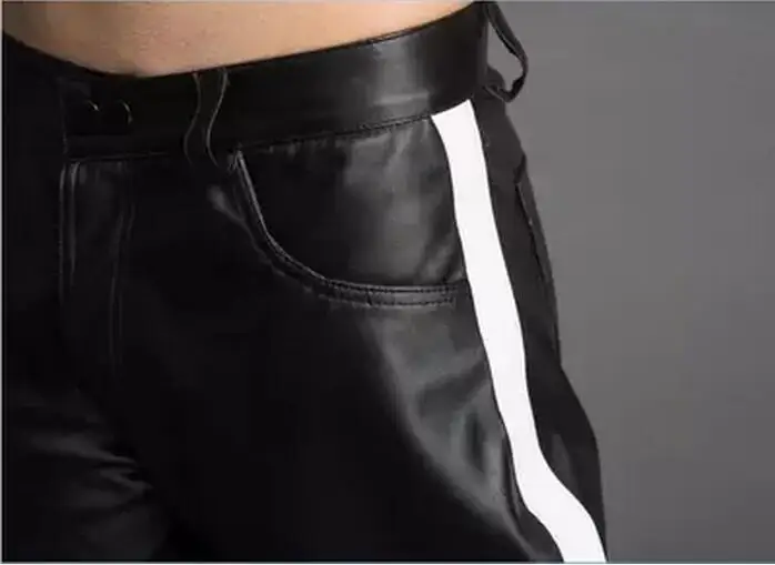 Мужские кожаные брюки размера плюс на заказ 28 38 2017|trousers male|fashion pantsleather pants fashion |