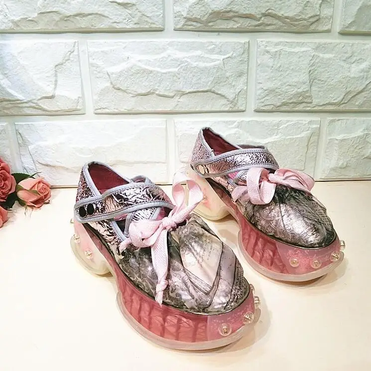 

2019 De Mujer Cow Leather Shoes Woman Flat Platform Lace-up Shallow Flats